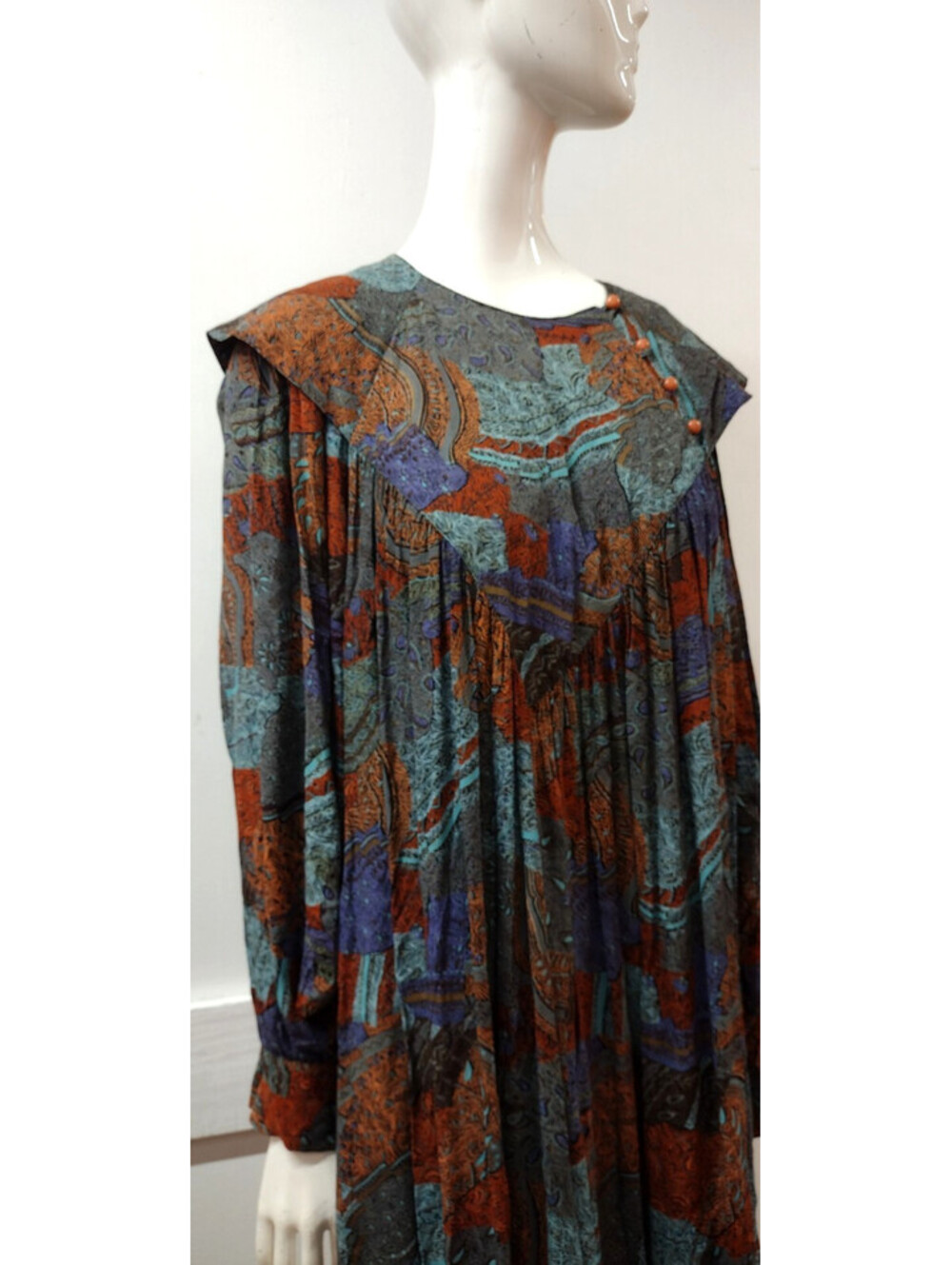 Vintage 1970s Eklektic Rayon Dress Bohemian Jackie Bernard Avante-garde Style L
